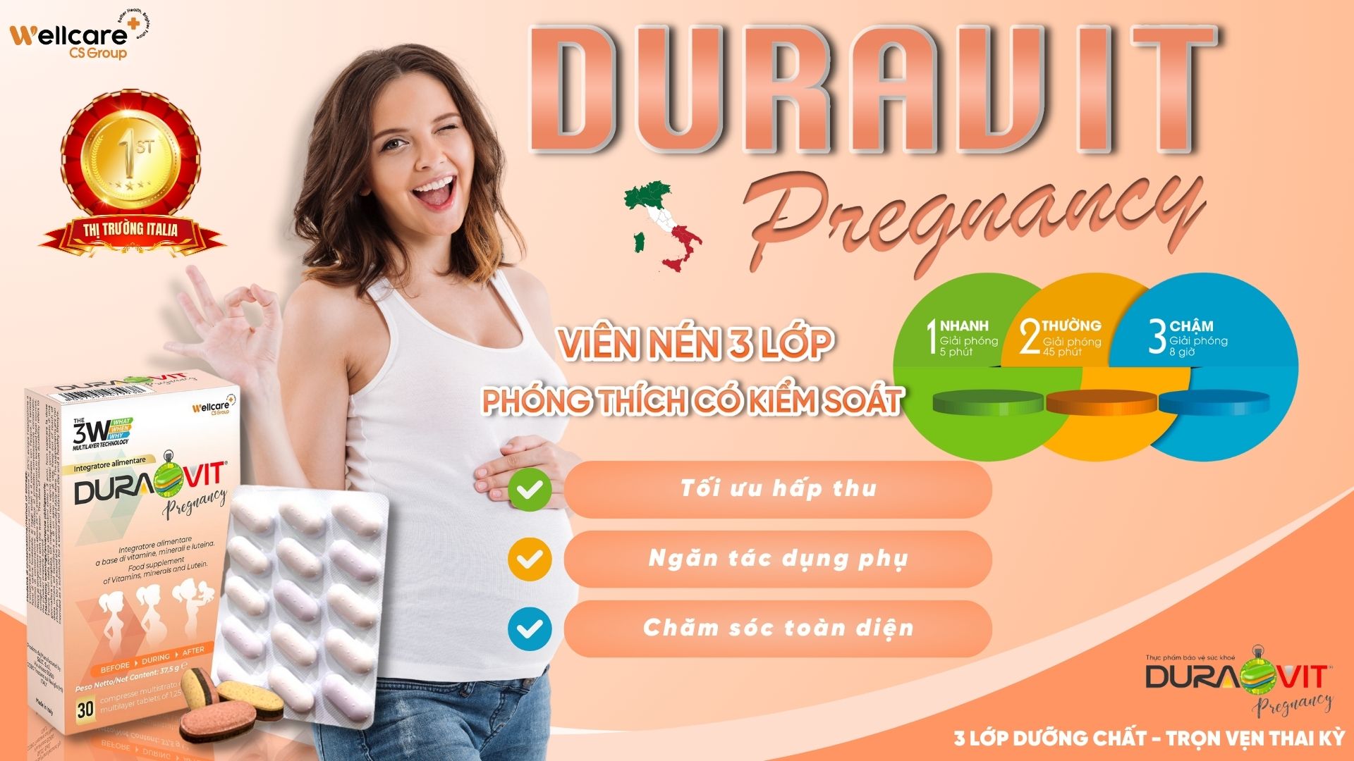 Duravit Pregnancy – Viên uống bổ bầu 3 lớp dưỡng chất trọn vẹn thai kỳ
